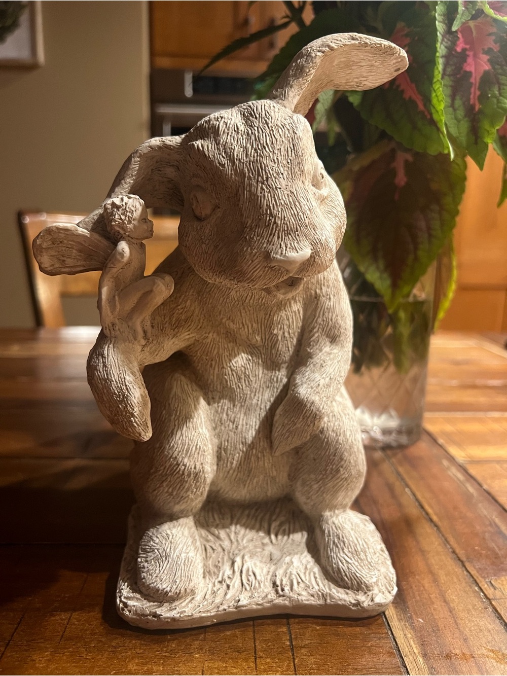 Hen-Feathers Rabbit Bunny Garden Statue Figurine with Fairy